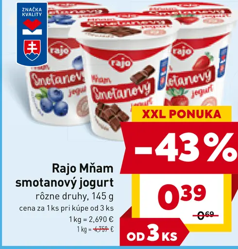 Rajo Bezlaktózový smotanový jogurt