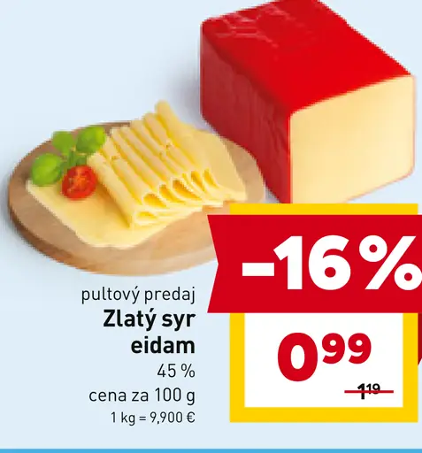 Zlatý syr eidam pultový predaj