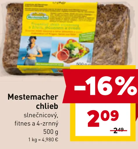Mestemacher chlieb slnečnicový, fitnes 4-zrnný