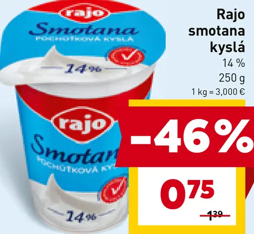 Rajo smotana kyslá 14%