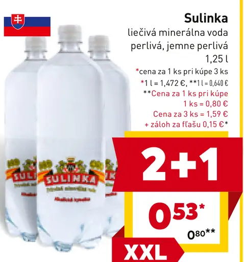 Sulinka liečivá minerálna voda perlivá, jemne perlivá