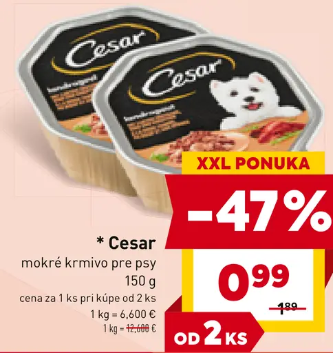 Cesar Kompletné mokré krmivo pre dospelé psy s lahodným hovädzím a kuracím
