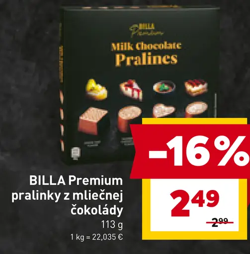 BILLA Premium pralinky z mliečnej čokolády