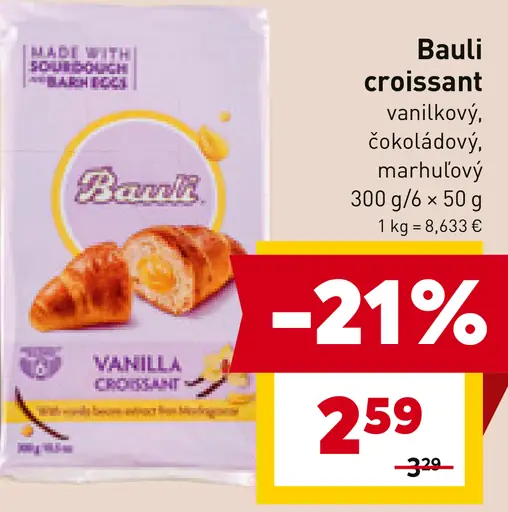 Bauli croissant vanilka, čokoláda, marhuľa
