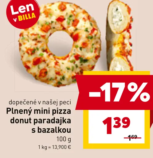 Plnený mini pizza donut paradajka-bazalka