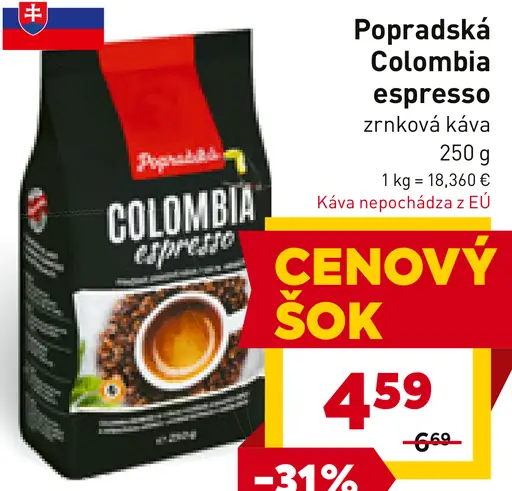 Popradská Columbia espresso zrnková káva