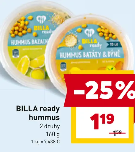 BILLA ready hummus 2 druhy