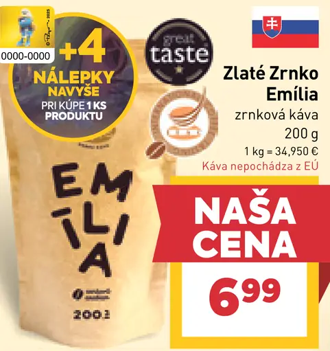 Zlaté Zrnko Emilia zrnková káva