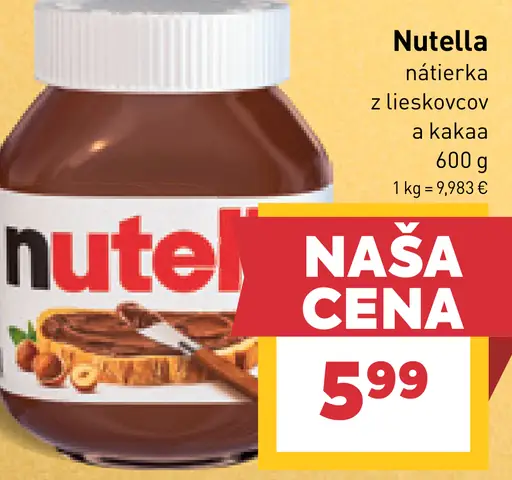 Nutella Nátierka z lieskovcov a kakaa