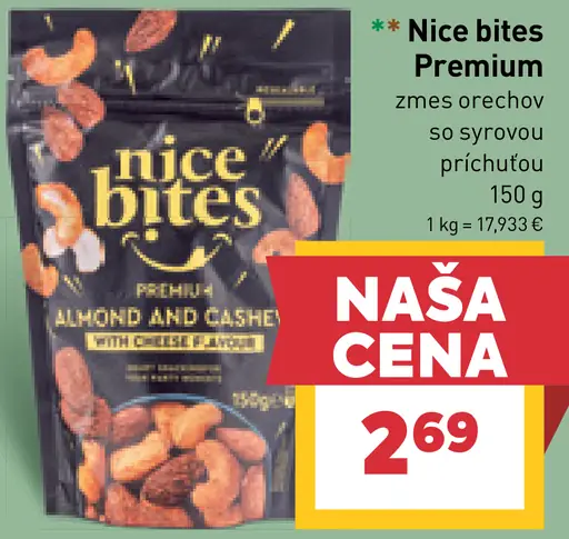 Nice bites Premium zmes orechov so syrovou príchuťou