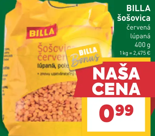 BILLA šošovica červená lúpaná