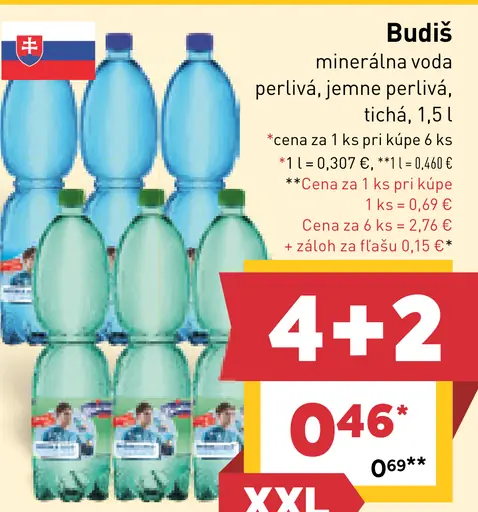 Budiš minerálna voda perlivá, jemne perlivá, tichá