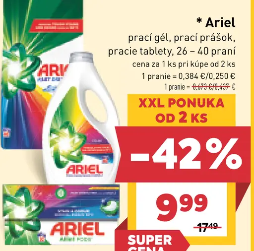 Ariel prací gél, prášok, pracie tablety