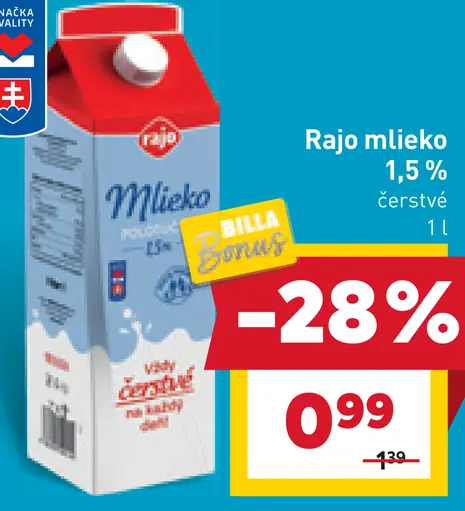 Rajo čerstvé mlieko 1,5 %