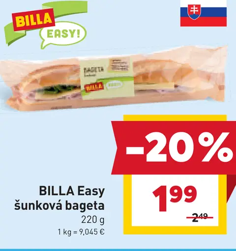 BILLA Easy šunková bageta