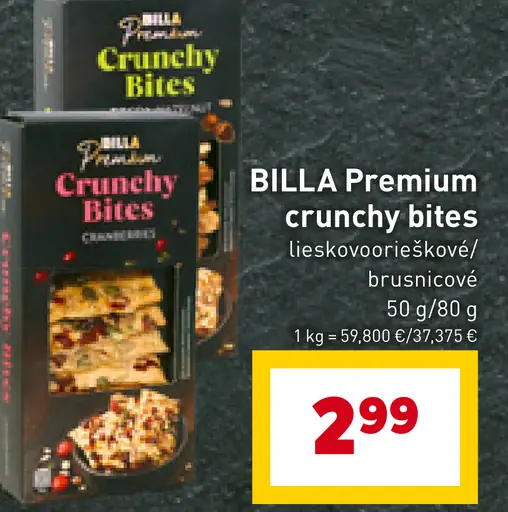 BILLA Premium crunchy bites lieskovoorieškové/orieškové brusnicové
