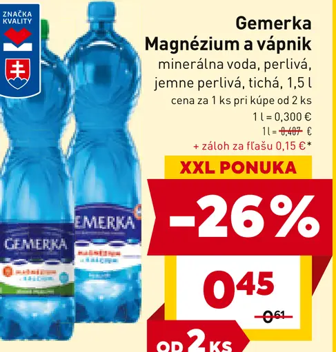 Gemerka Magnézium + vápnik prírodná minerálna voda perlivá