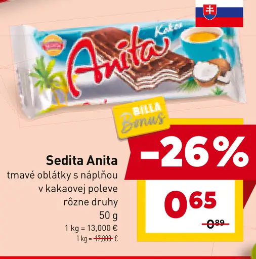 Sedita Anita tmavé oblátky s náplňou v kakaovej poleve