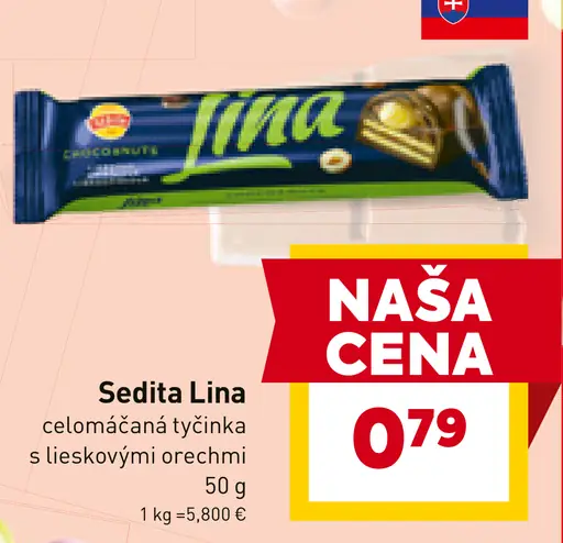 Sedita Lina čokoládová tyčinka s lieskovými orechmi