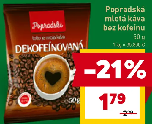 Popradská mletá káva bez kofeínu