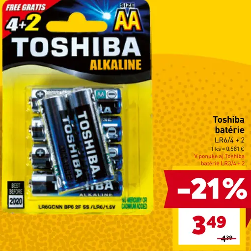 Toshiba batérie LR6 4 + 2