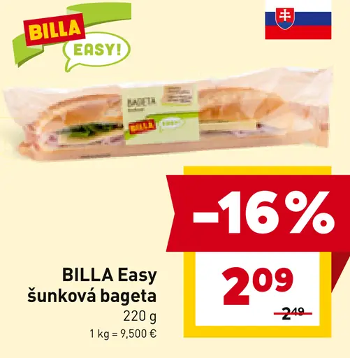 BILLA Easy šunková bageta