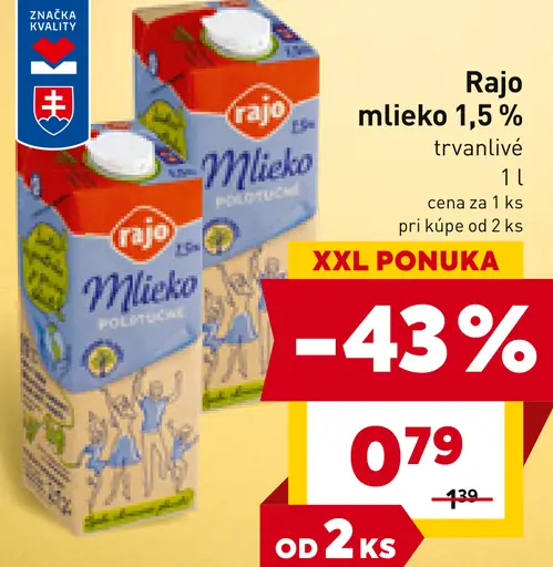 Rajo Trvanlivé mlieko 1,5%