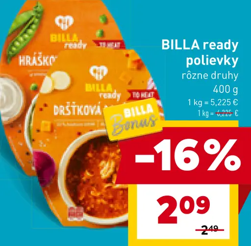 BILLA ready polievky rôzne druhy