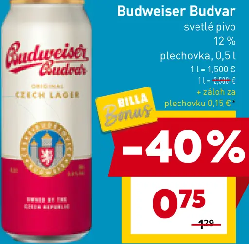 Budweiser Budvar svetlé pivo plechovka