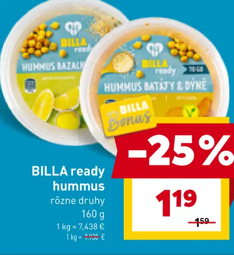 BILLA ready hummus rôzne druhy
