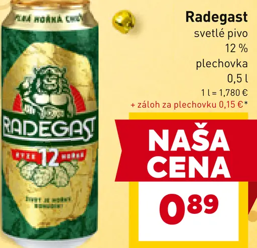 Radegast Ratar pivo ležiak svetlý plechovka
