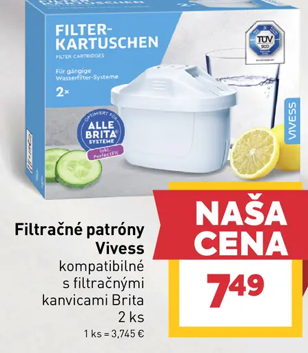 Filtračné patrony Vivess kompatibilné s filtračnými kanvicami Brita