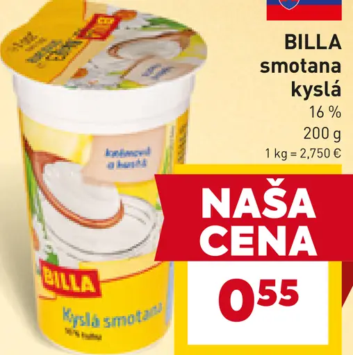 BILLA smotana kyslá 16%