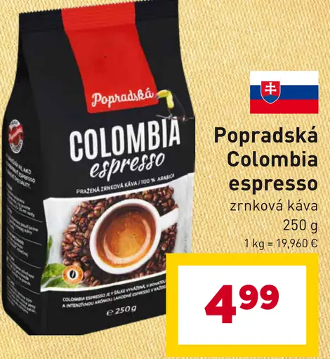 Popradská Colombia Espresso pražená zrnková káva