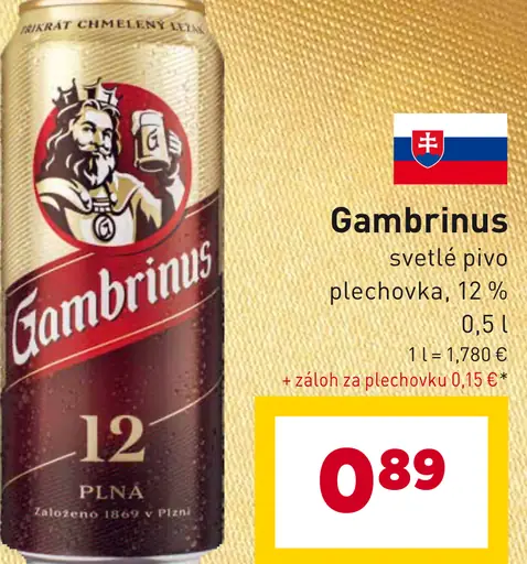 Gambrinus svetlé pivo plechovka