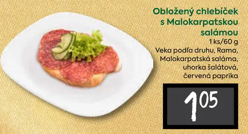 Obložený chlebíček s Malokarpatskou salámou