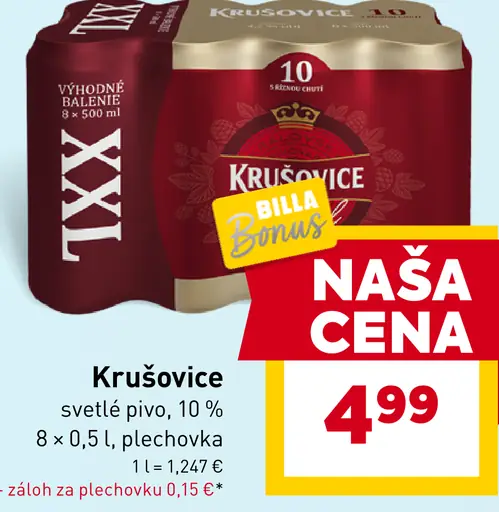 Krušovice svetlé pivo plechovka