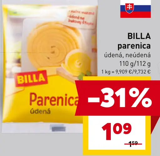 BILLA parenica údená, neúdená
