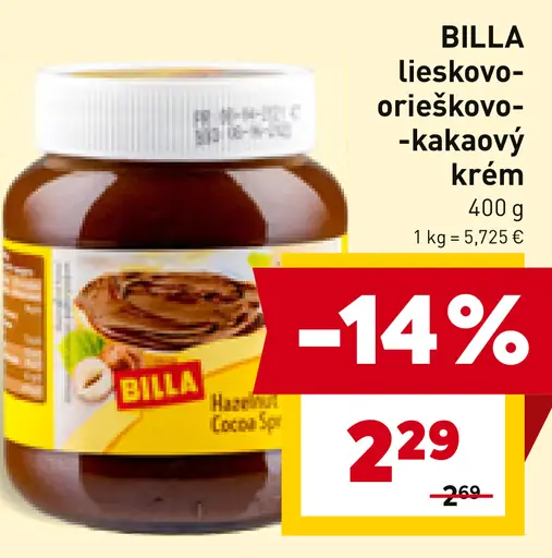 BILLA lieskovo-orieškovo-kakaový krém