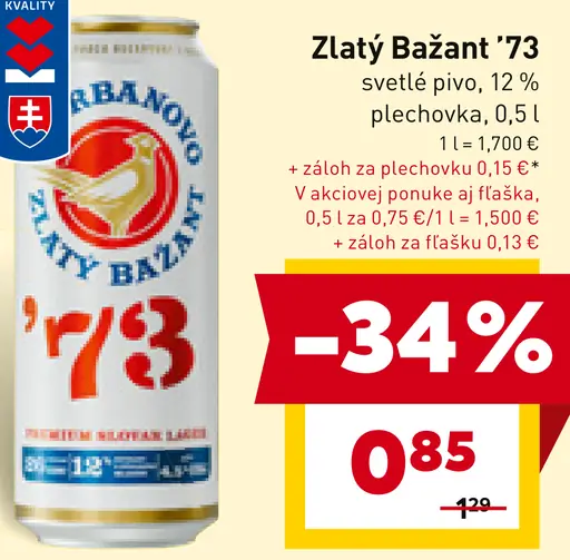 Zlatý Bažant 12% pivo svetlý ležiak