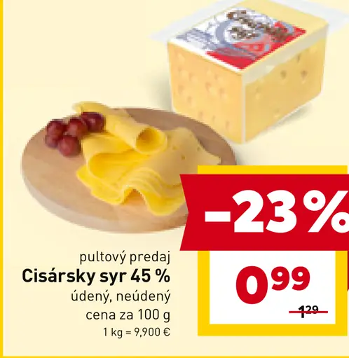 Cisársky syr 45 % údený, neúdený