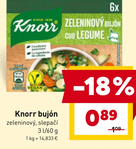 Knorr zeleninový alebo slepačí bujón kocky