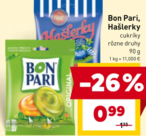 Bon Pari, Hašlerky cukríky rôzne druhy