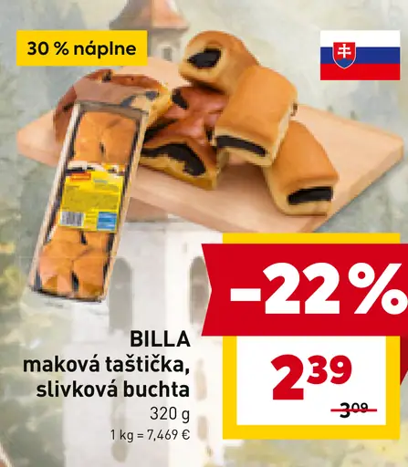 BILLA maková taštička, slivková buchta