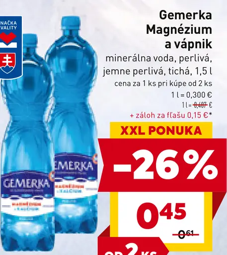 Gemerka Magnézium + vápnik prírodná minerálna voda perlivá