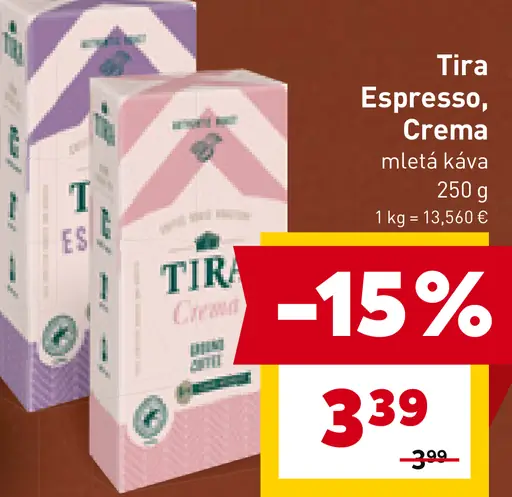 Tira Espresso, Crema mletá káva