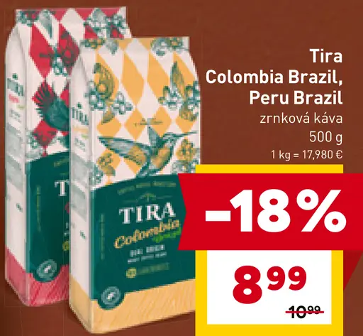 Tira Colombia, Brazil zrnková káva