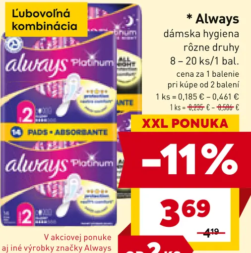 Always dámska hygiena rôzne druhy