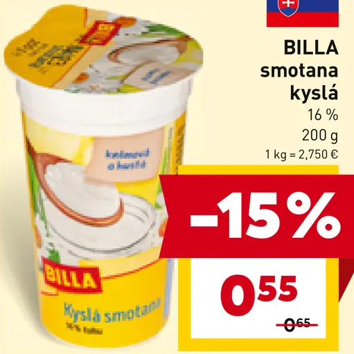 BILLA smotana kyslá 16%