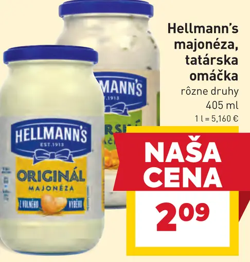 Hellmann’s Original majonéza a Tatárska omáčka